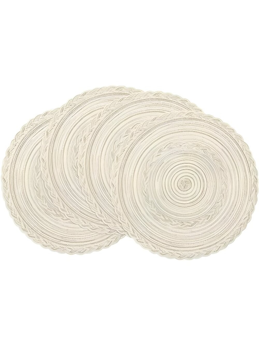 Round Placemats Set of 4 Braided Placemats Bordered (Ivory Bordered, 4)